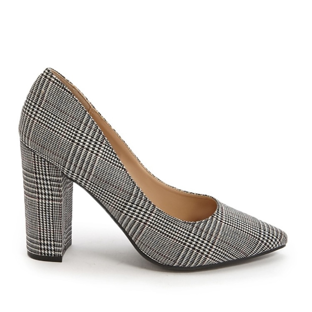 NEW Plaid Pointed Toe Block Heel Pumps